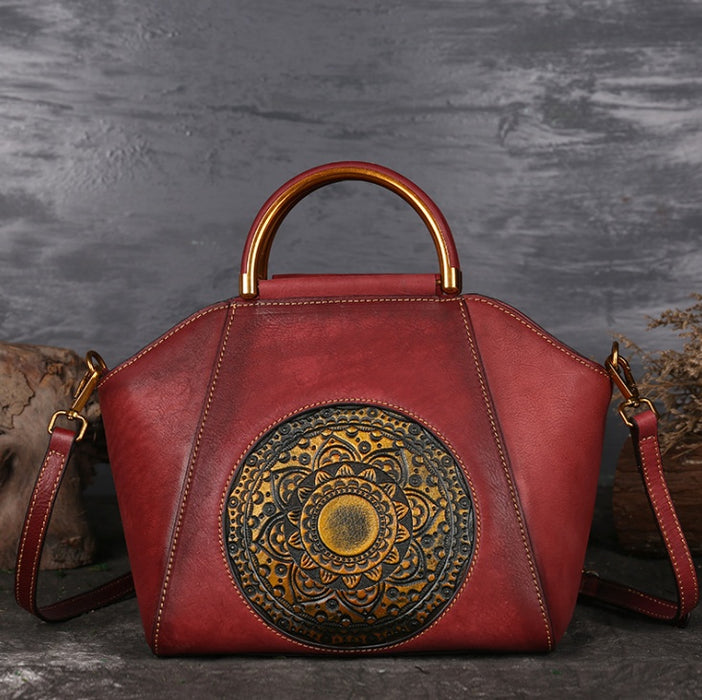 Genuine Embossed Leather Messenger Top Handle Bag