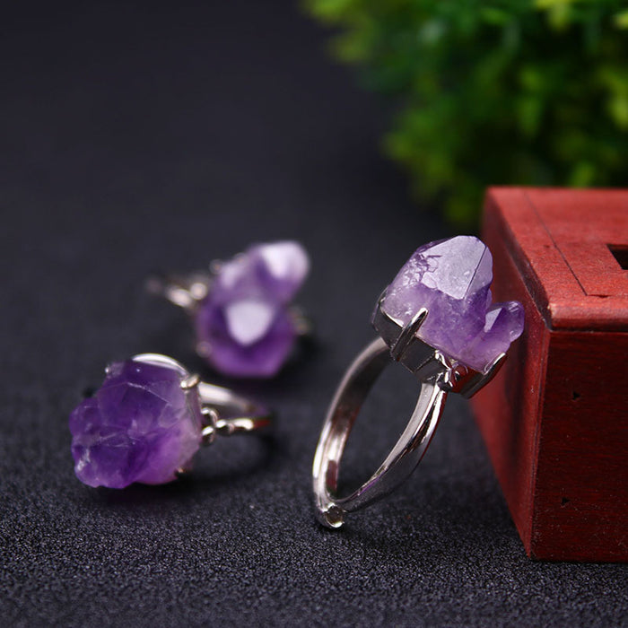 Star Rain Natural Crystal Amethyst Stone Ring