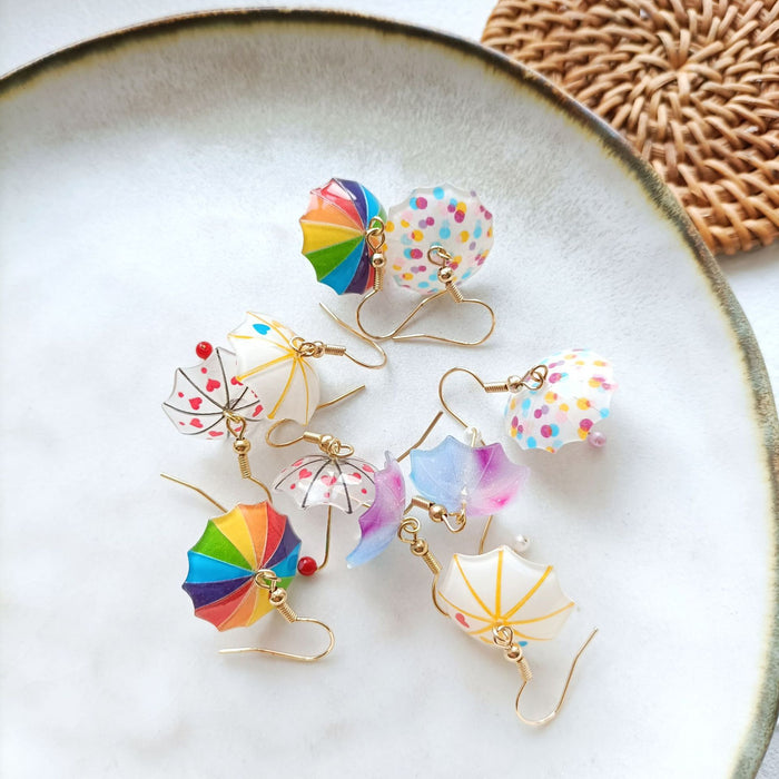 Women's Rainbow Geometric Umbrella Earrings.