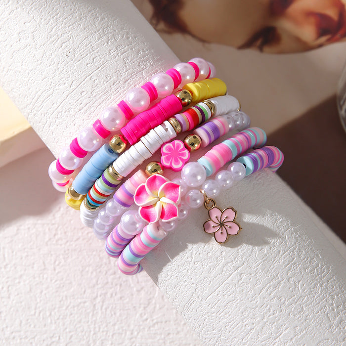 Colorful Polymer Clay Flower Shell Bracelet