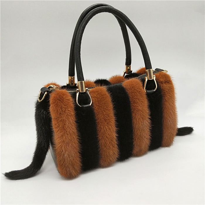 Women's Mink Fur Leather Purse