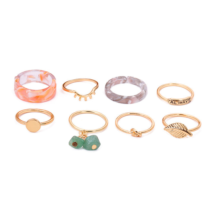 Natural Stone Geometric Eight-piece Ring Set