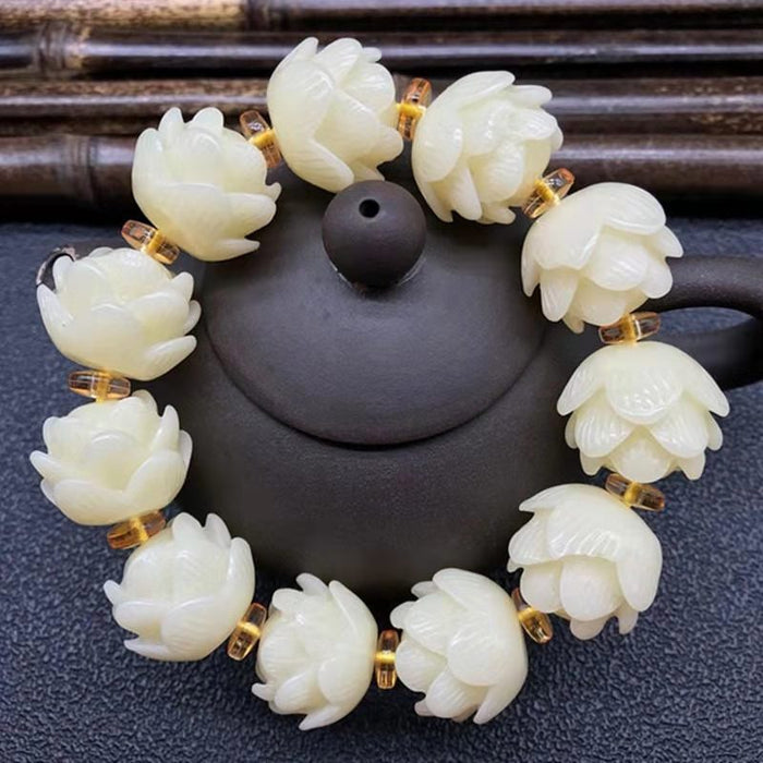 White Three-layer Lotus Single Ring Lotus Beads Bracelet