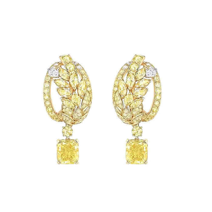 Female Silver Needle Yellow Diamond Wheat Ear Earrings