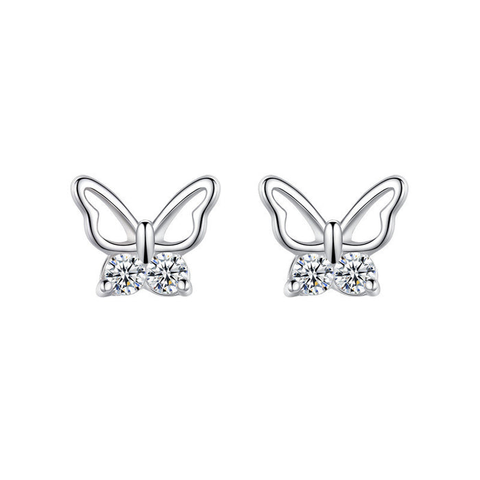 S925 Sterling Silver Hollow Butterfly Stud Earrings