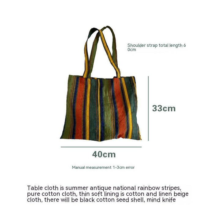 Vintage Contrast Rainbow Stripe Canvas Tote Bag