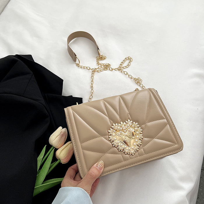 Luxury Heart-Embellished Square Bag