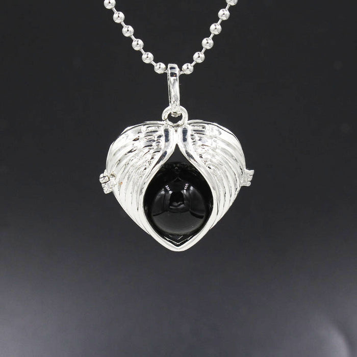 Natural crystal stone angel wings love pendant