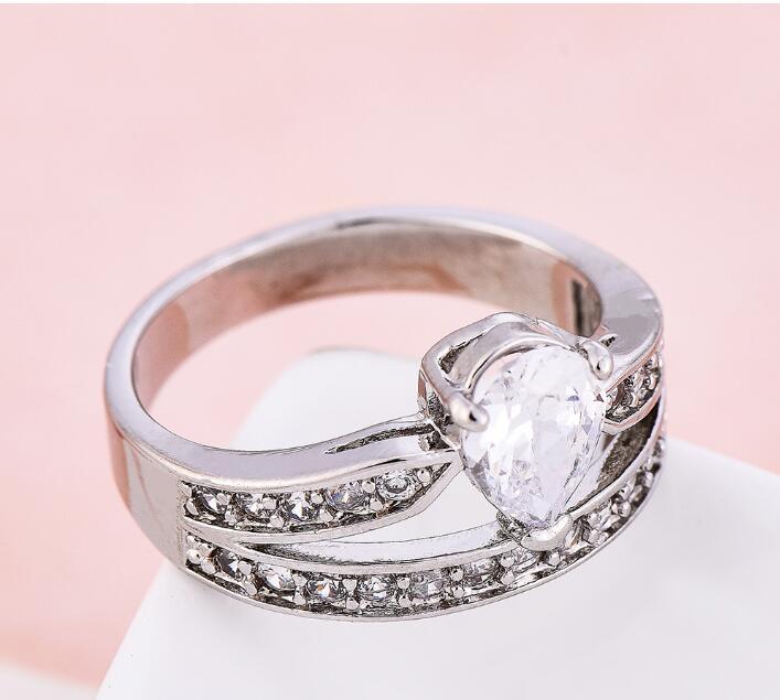 White Lady Zircon Ring 925 Silver White Gold Jewelry