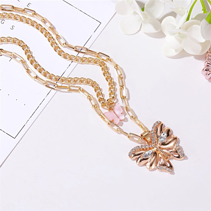 Butterfly Pendant Temperament Double Necklace