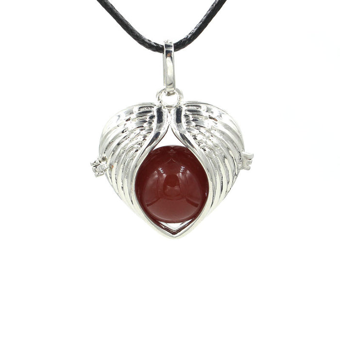 Natural crystal stone angel wings love pendant