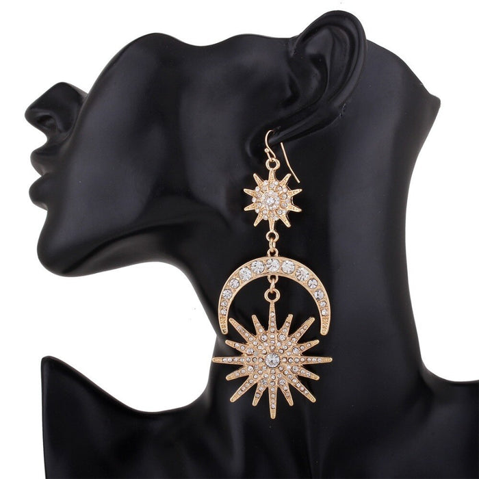 Eight Mans Star Earrings European and American Fashion Exaggerated Sun Moon Earrings Alloy Earrings