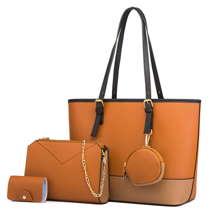 Wholesale Fashion Contrast Color Stitching Large Capacity Handbag Four-Piece Set