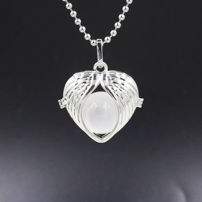 Natural crystal stone angel wings love pendant