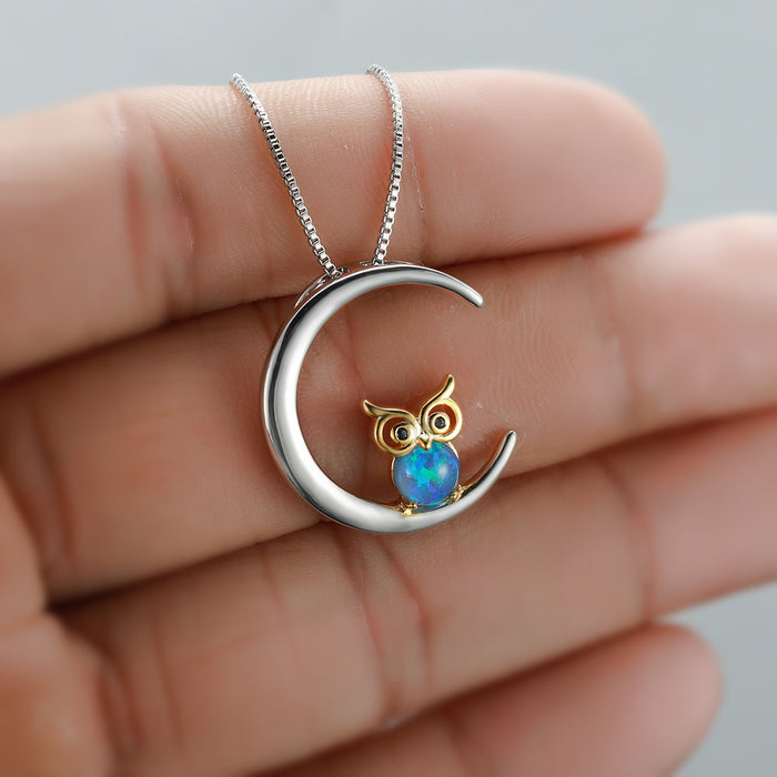 Simple And Cute Crescent Owl Opal Pendant