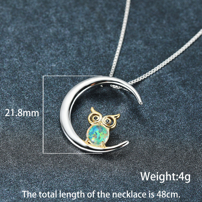 Simple And Cute Crescent Owl Opal Pendant