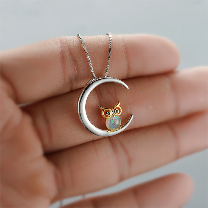 Simple And Cute Crescent Owl Opal Pendant