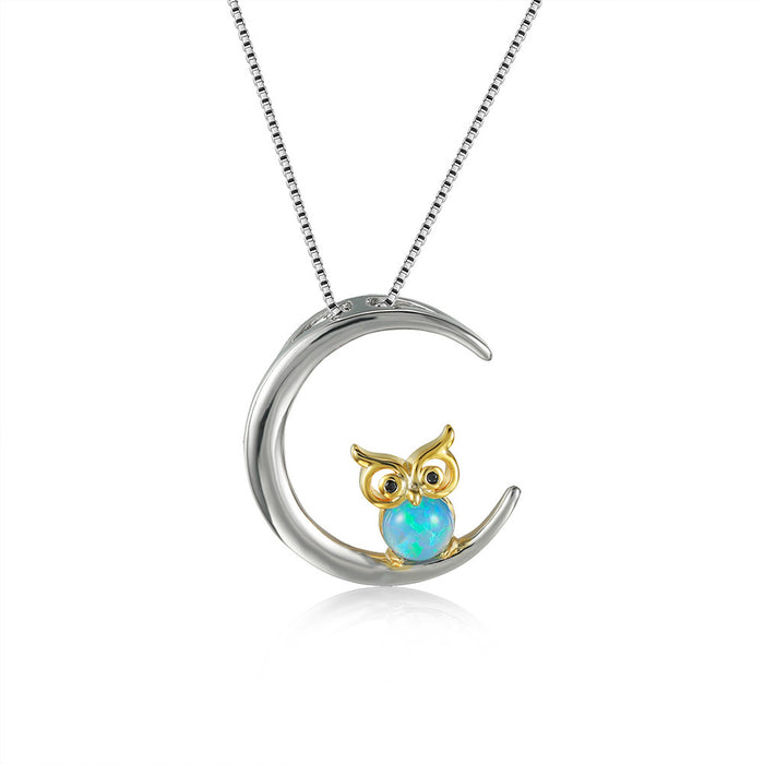 Simple And Cute Crescent Owl Opal Pendant