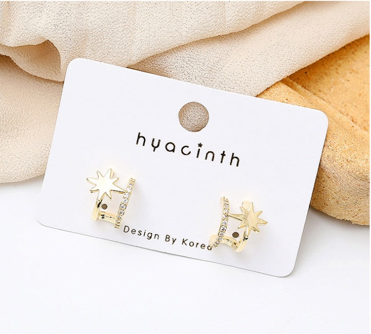 Silver Needle Design Eight-Pointed Star Stud Earrings Female Micro-Studded Earrings Earrings