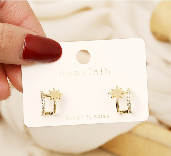 Silver Needle Design Eight-Pointed Star Stud Earrings Female Micro-Studded Earrings Earrings