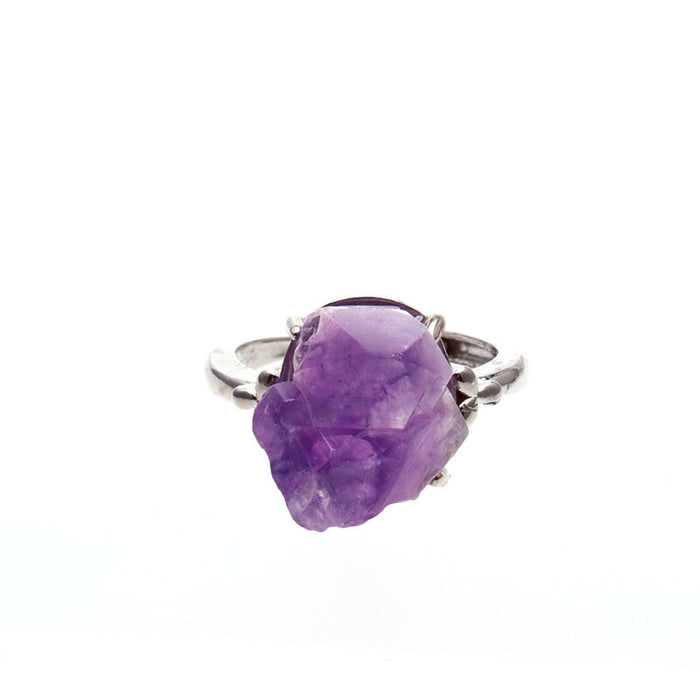 Star Rain Natural Crystal Amethyst Cluster Rough Stone Ring