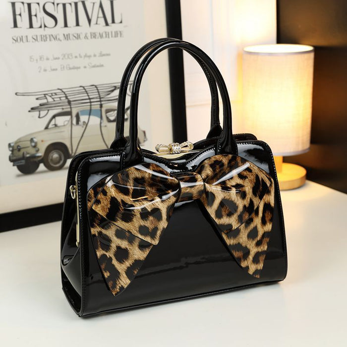 Sleek & Stylish Large-Capacity Stone-Print Glossy Handbag