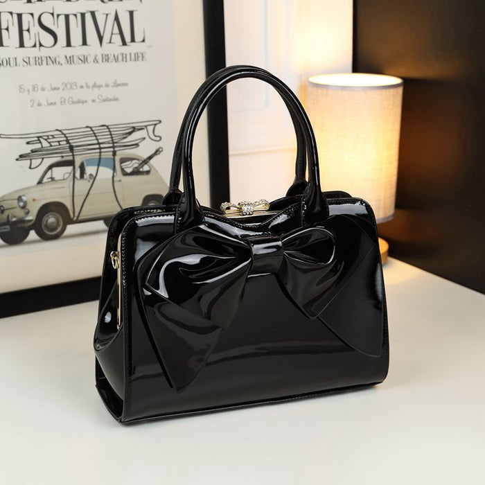 Sleek & Stylish Large-Capacity Stone-Print Glossy Handbag