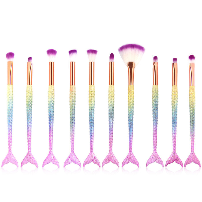 10 Mermaid Makeup Brushes , Colorful Fish Scales Eye Brushes.