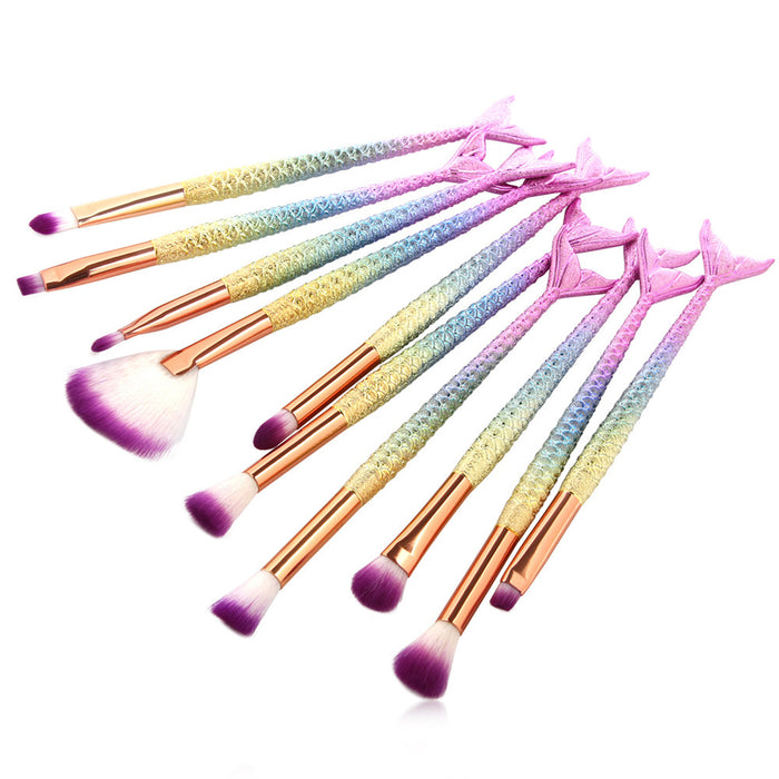 10 Mermaid Makeup Brushes , Colorful Fish Scales Eye Brushes.