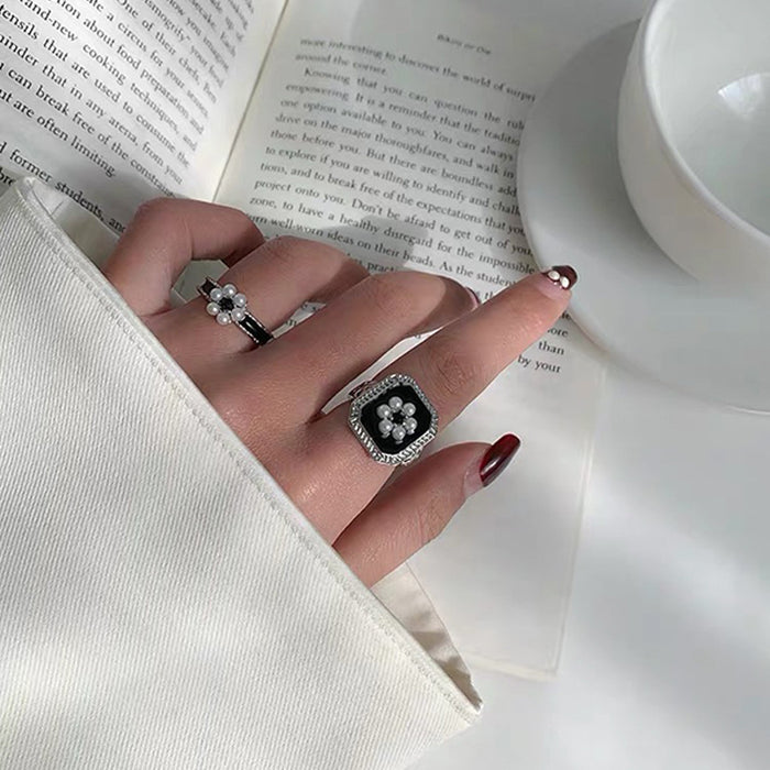 Temperament Simple Retro Opening Inlaid Female Ring Adjustable Index Finger Ring Female Ins Cold Wind Ring