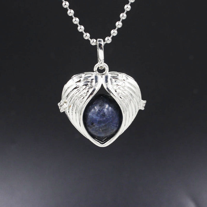 Natural crystal stone angel wings love pendant