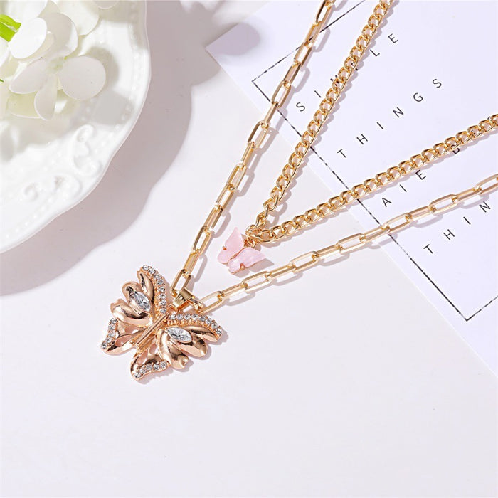 Butterfly Pendant Temperament Double Necklace