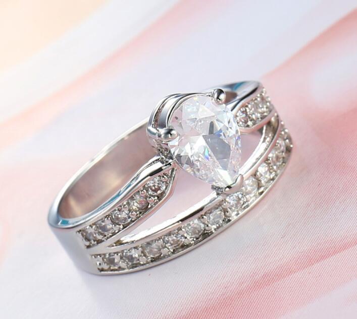 White Lady Zircon Ring 925 Silver White Gold Jewelry