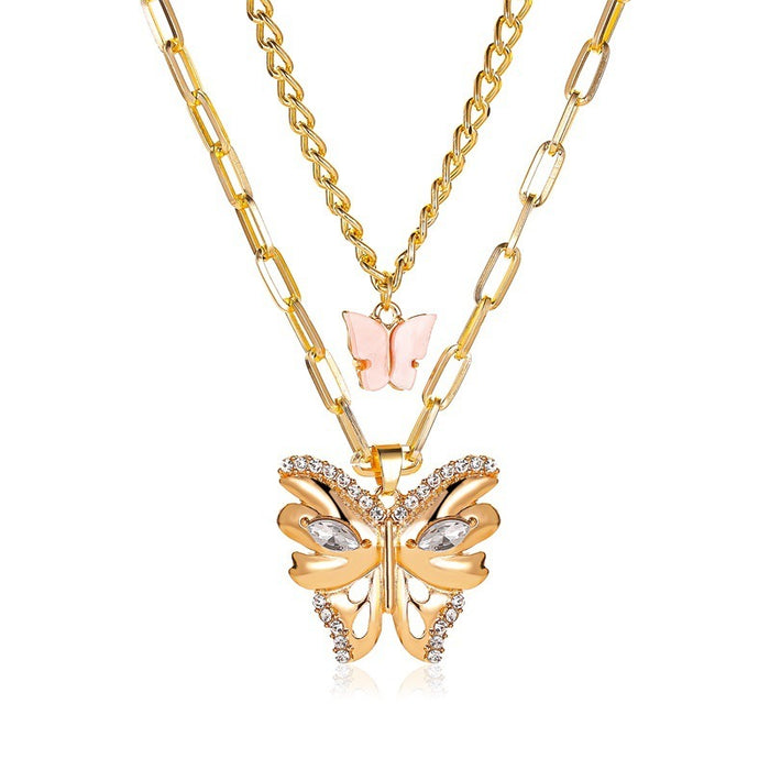 Butterfly Pendant Temperament Double Necklace