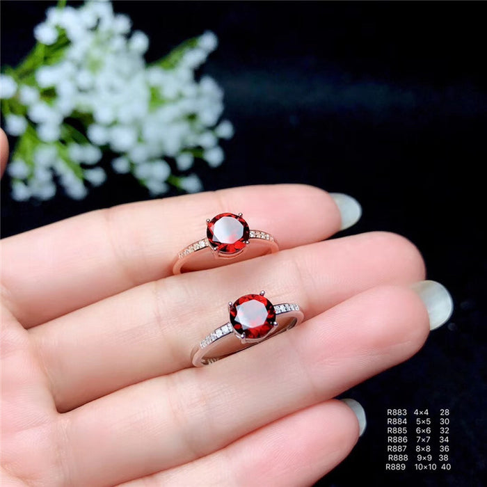 925 silver inlaid garnet female ring