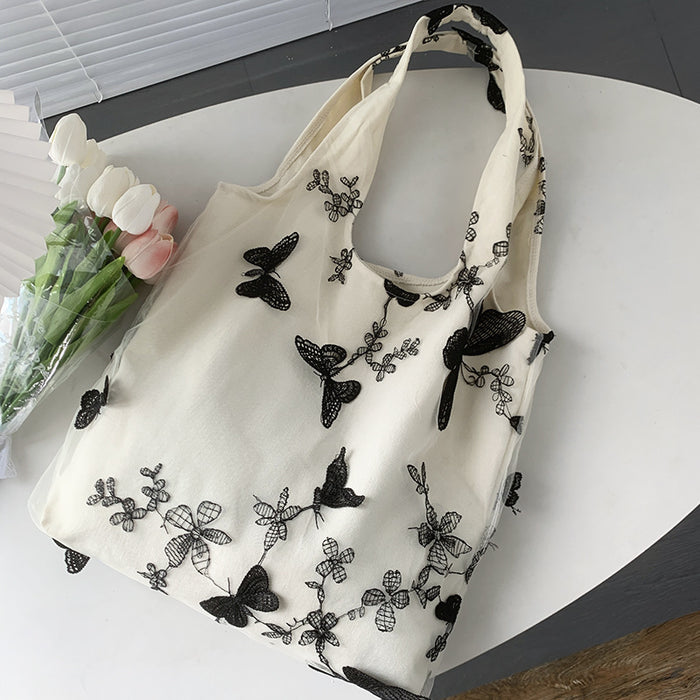 Sophisticated Butterfly Embroidered Shopper Bag