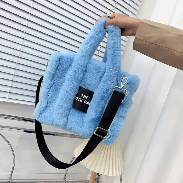 Wholesale Women Fashion Solid Color Square Plush Large Capacity Tote Bag