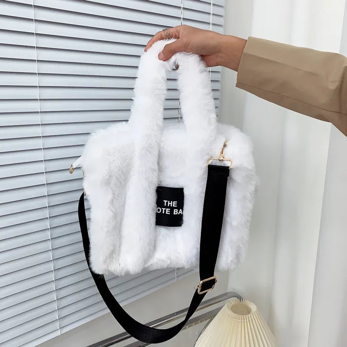 Wholesale Women Fashion Solid Color Square Plush Large Capacity Tote Bag