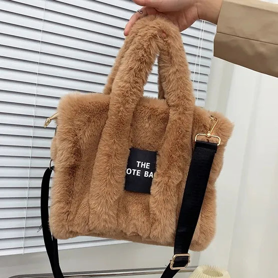 Wholesale Women Fashion Solid Color Square Plush Large Capacity Tote Bag