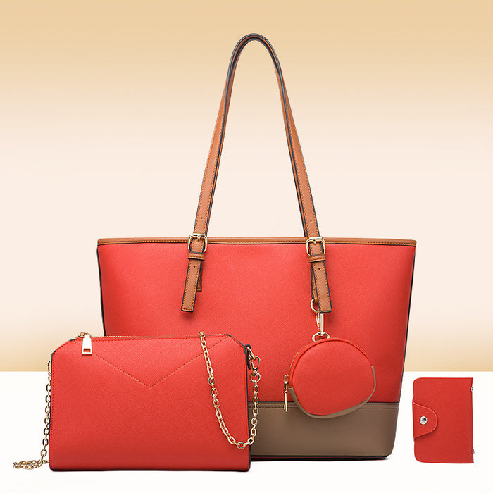 Wholesale Fashion Contrast Color Stitching Large Capacity Handbag Four-Piece Set