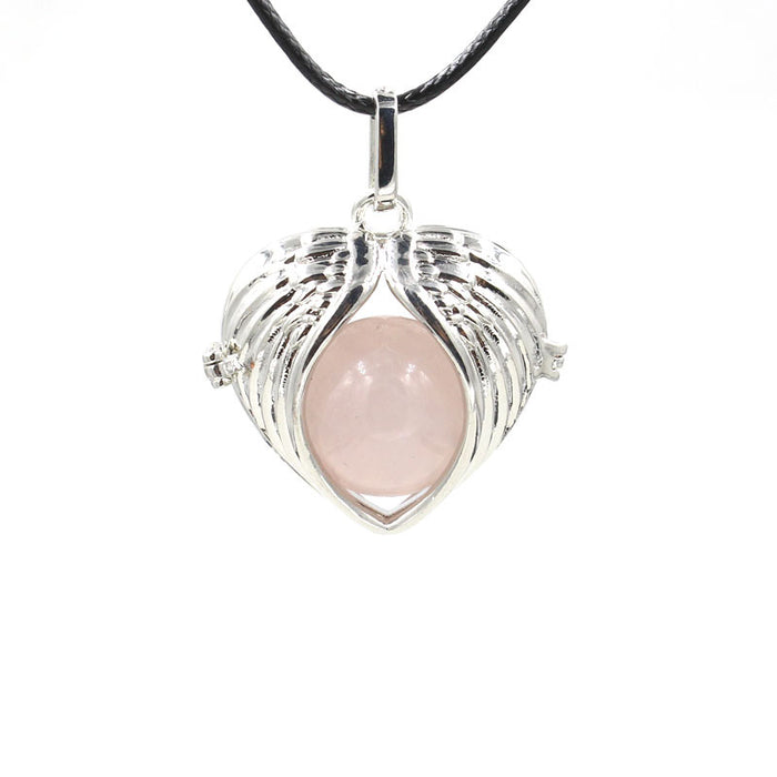 Natural crystal stone angel wings love pendant