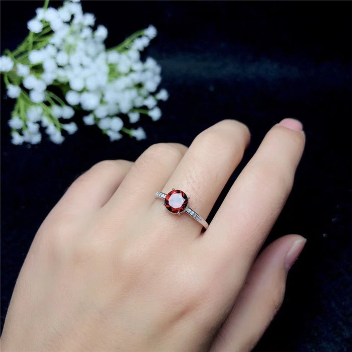 925 silver inlaid garnet female ring