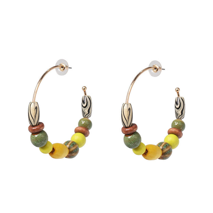 Alloy round wood beaded European and American earrings