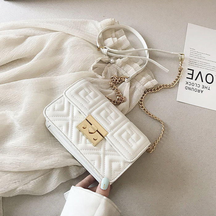 Fashion One-shoulder Messenger Chain Bag, Embroidery Thread Rhombic Temperament Girl Small Square Bag