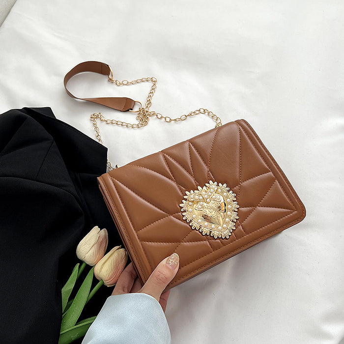 Luxury Heart-Embellished Square Bag