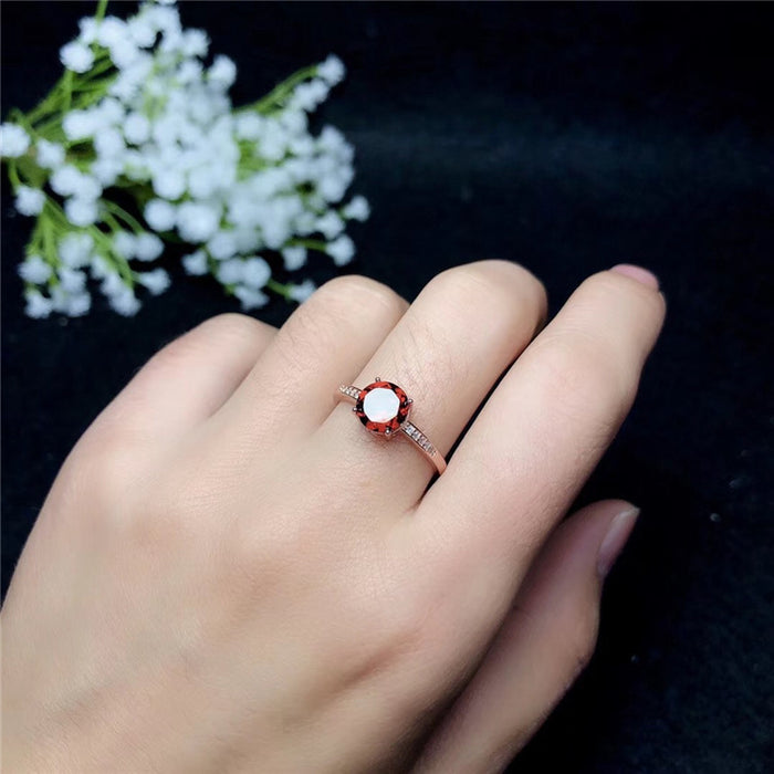 925 silver inlaid garnet female ring