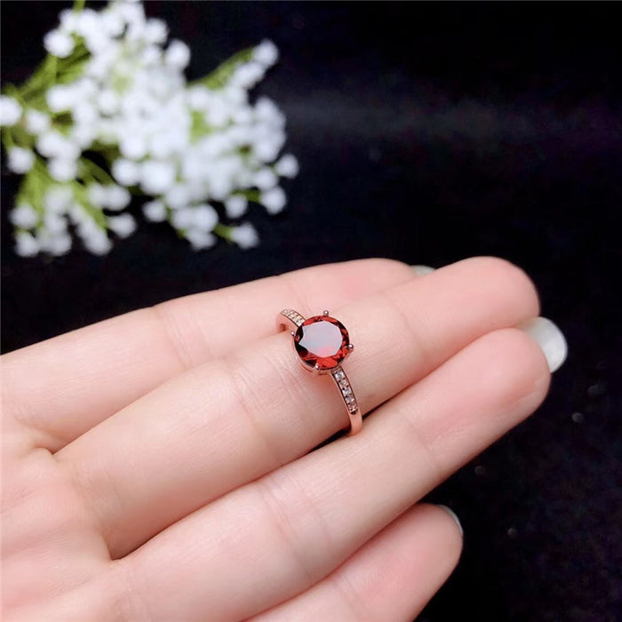 925 silver inlaid garnet female ring