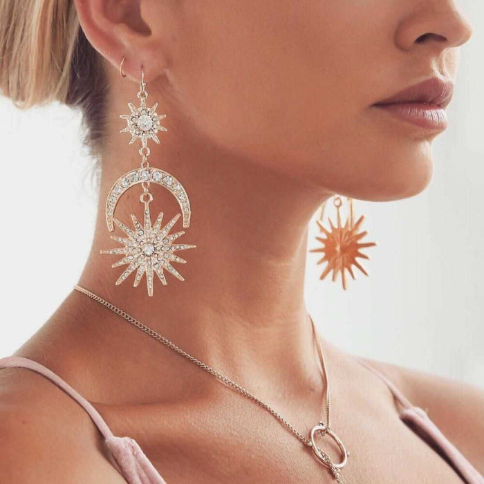 Eight Mans Star Earrings European and American Fashion Exaggerated Sun Moon Earrings Alloy Earrings