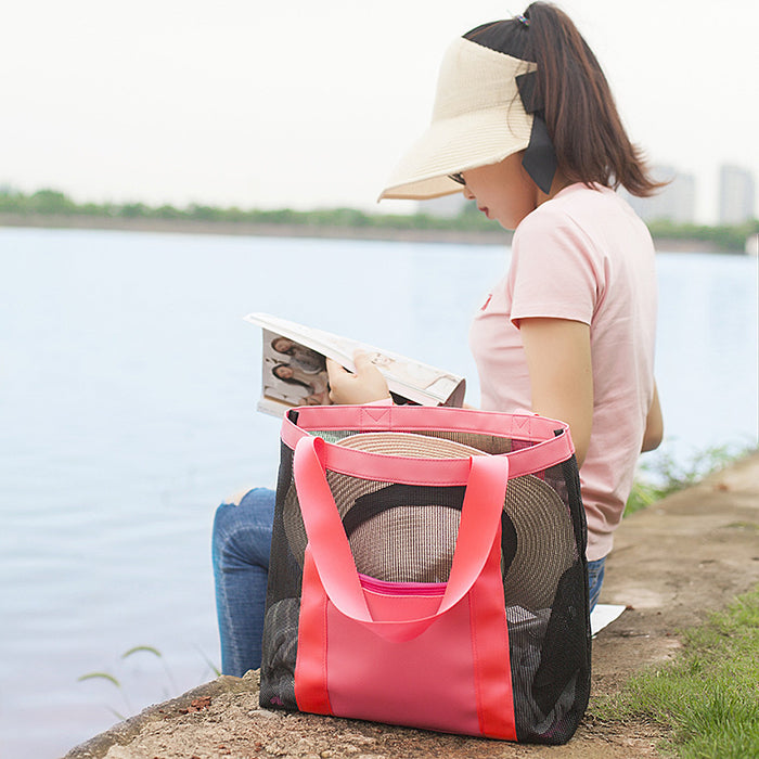 Women Fashion Casual Color Block Grid Beach Bag