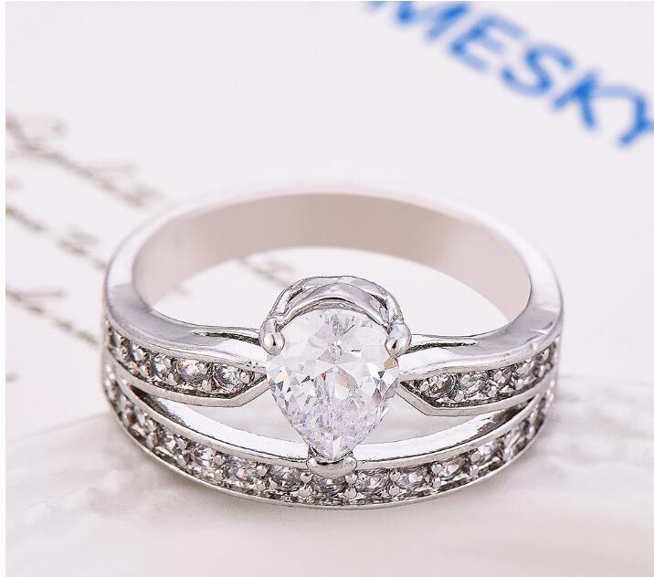 White Lady Zircon Ring 925 Silver White Gold Jewelry